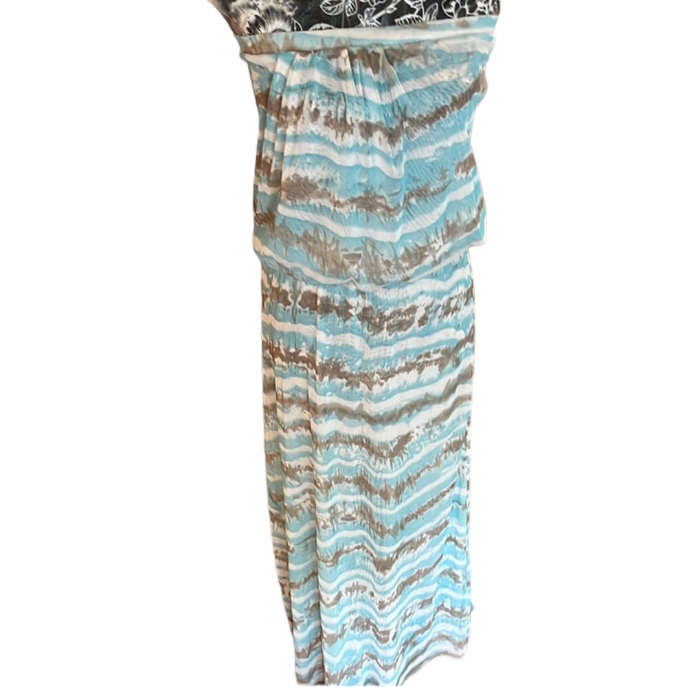 Cynthia Rowley Size small oversized maxi dress blue & tan sleeveless